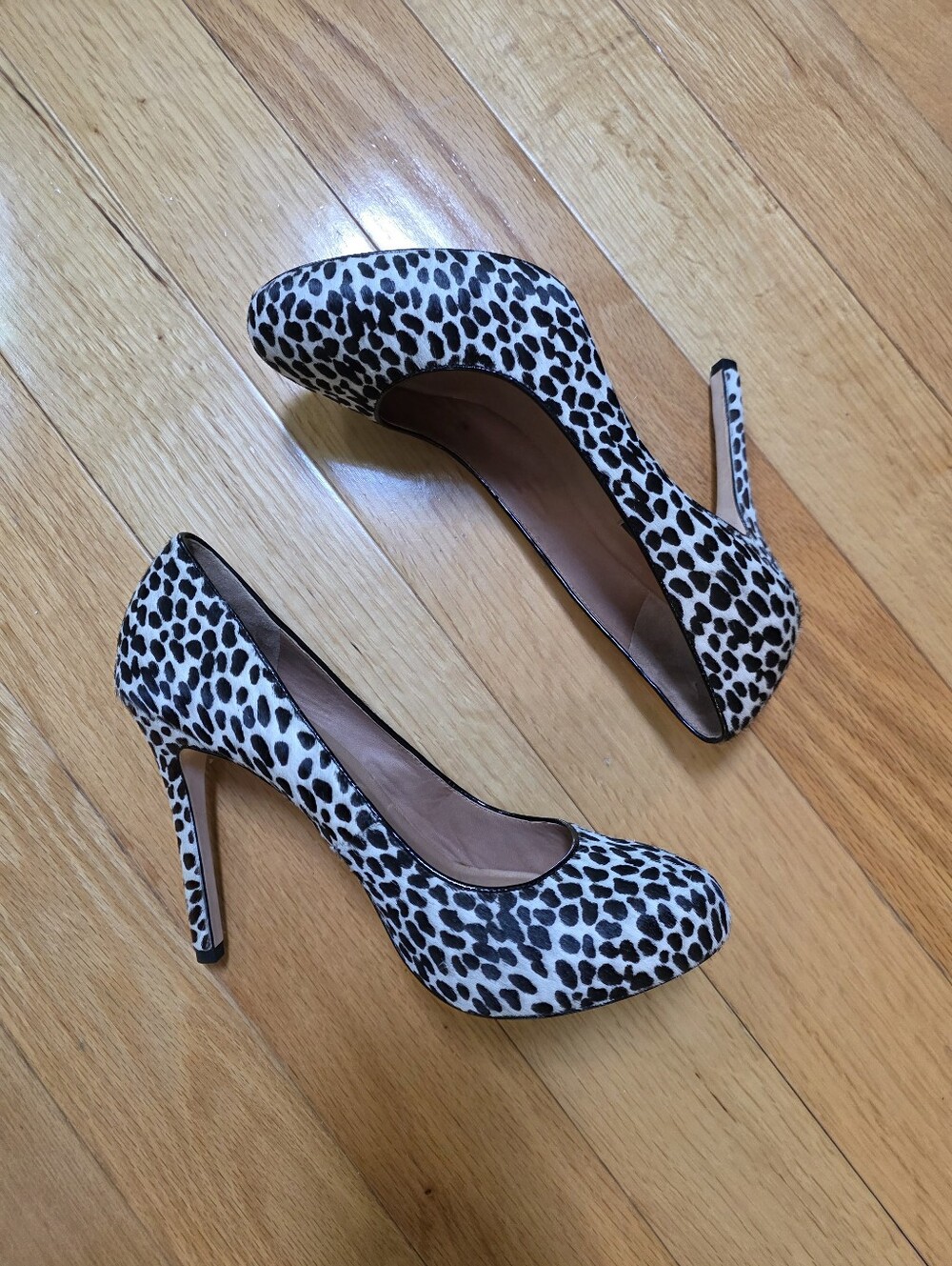 Ann Taylor Black and Cream Leopard Print Heels and Belt Set.